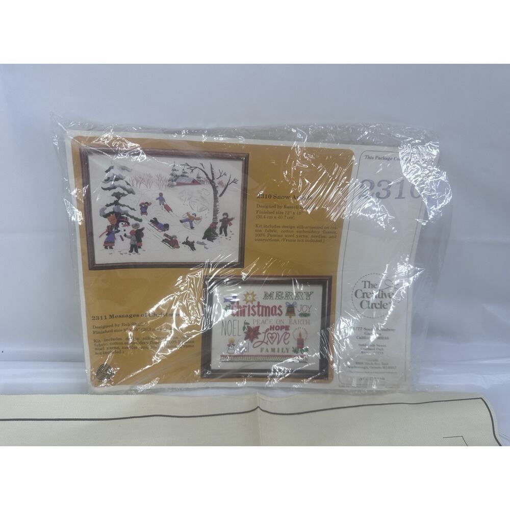 Vintage 1985 Creative Circle Crewel Kit Snow Angels sleds snowman winter 2310